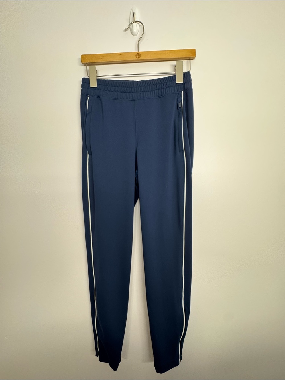 63: Lululemon Everlux Slim-Fit High-Rise Track Pant Club Blue White Small 28.5”